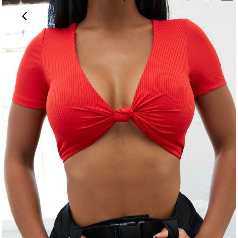 Oh Polly Red Knot Crop Top